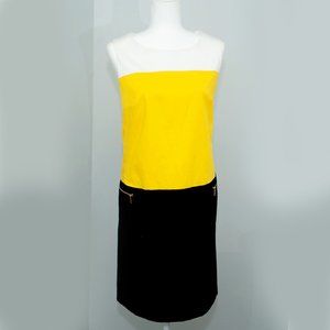 Jones New York Sheath Sleeveless Dress SZ 12 Blue Yellow Gold zip White Nautical